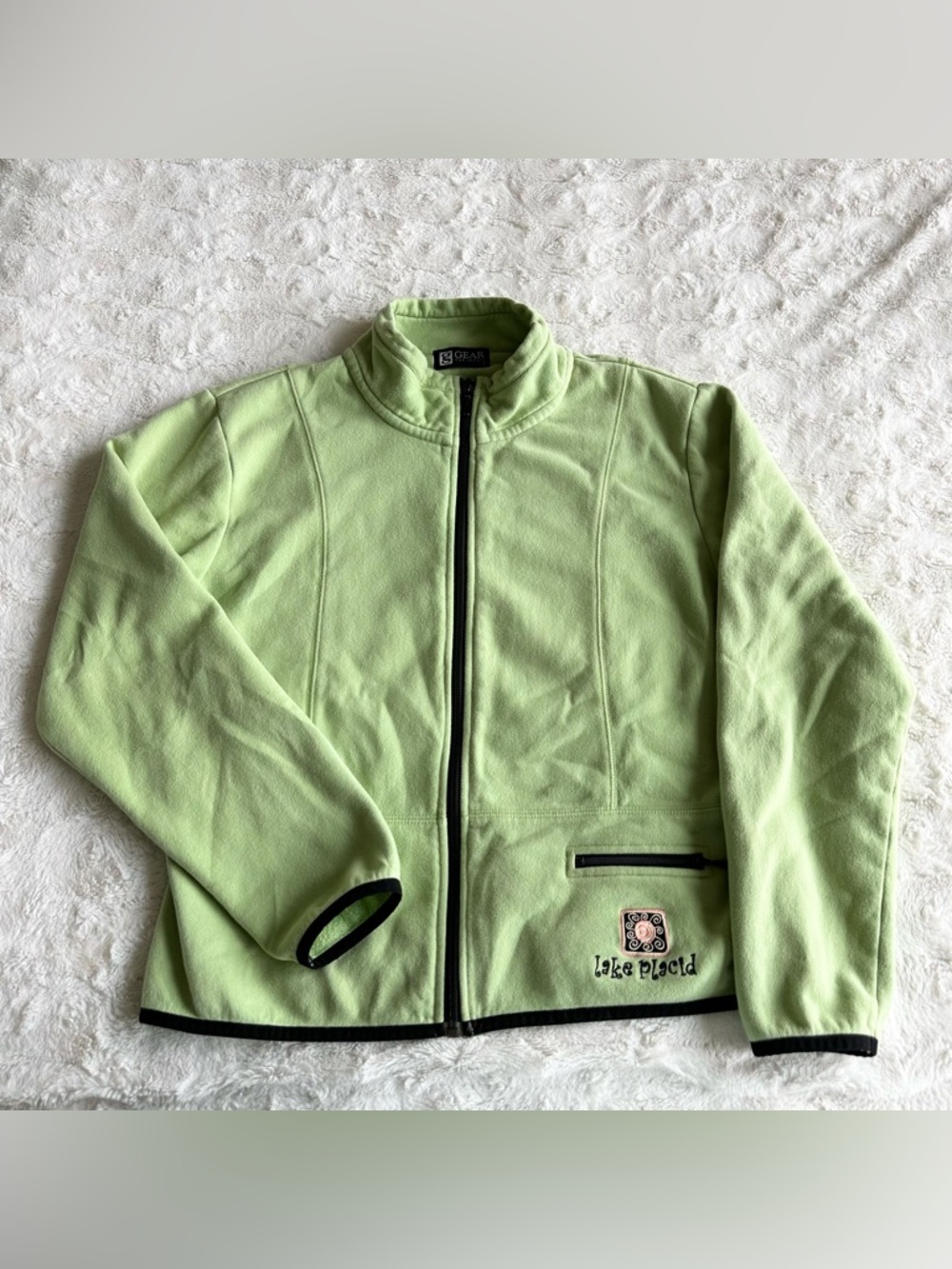 Vintage Lake Placid Sweatshirt Womens Medium Green Full Zip New York Adirondack